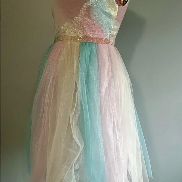 Bonnie Jean Girls Shimmering Pastel Rainbow Sleeveless Dress - Picture 6 of 12